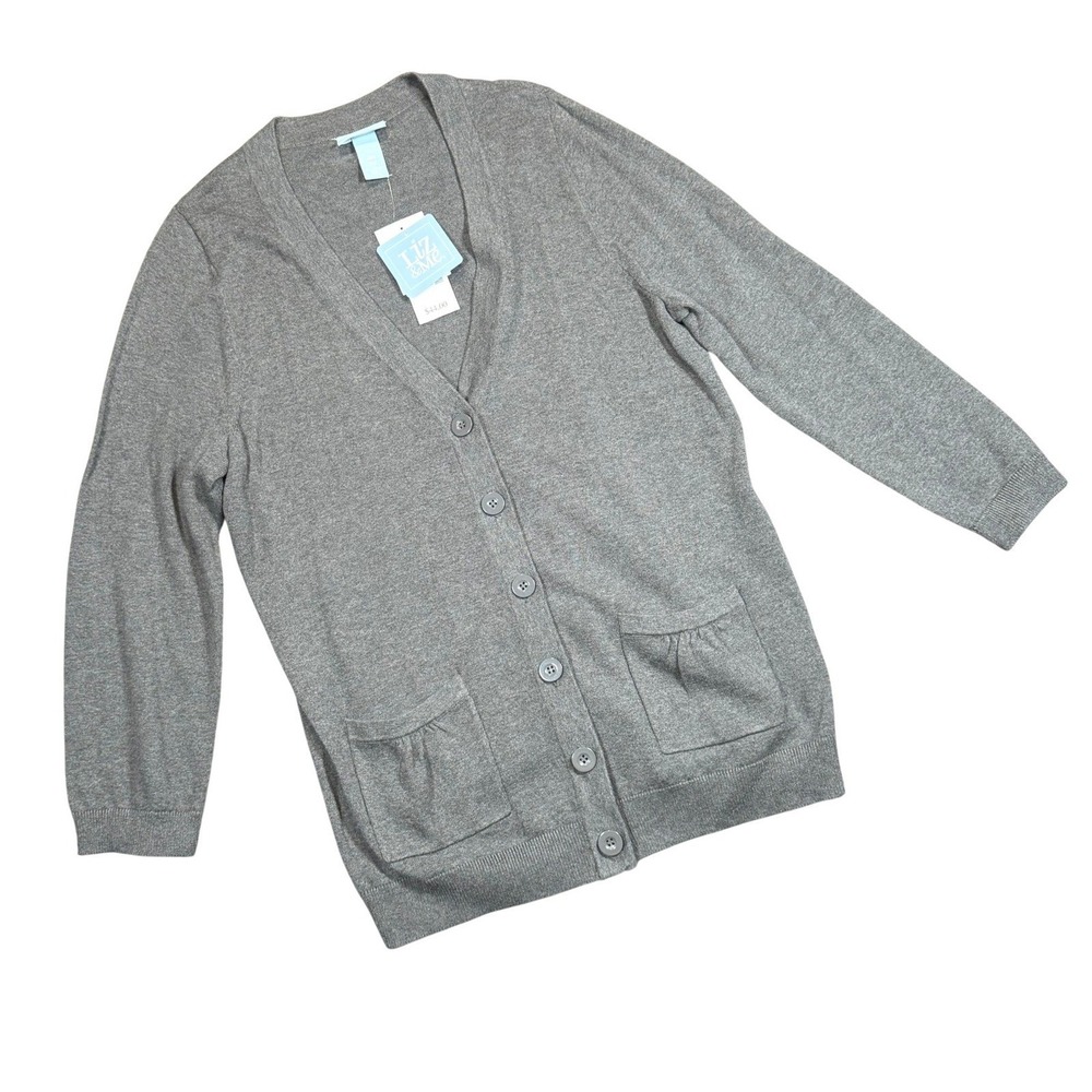 Liz & Me Cardigan Womens 14W 00X Gray Cotton Button Front Pocket Casual‎ Sweater